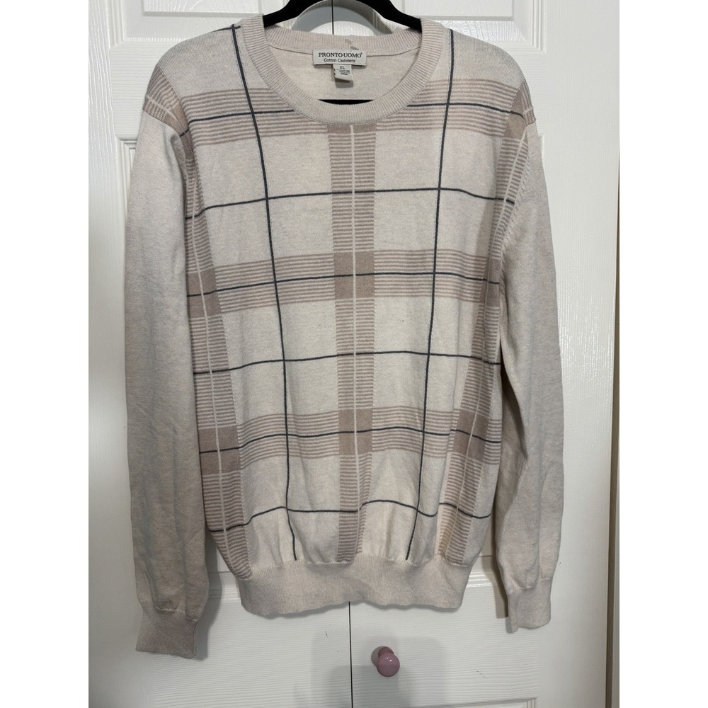 Pronto Uomo Men's Sweater Cream Color Check Pattern Size‎ XL